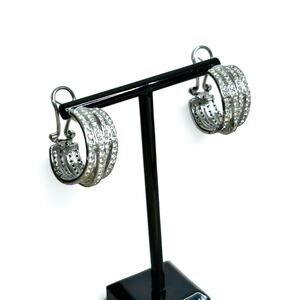 Sparkling Triple Row Pave Crystal Crescent Hoop Earrings